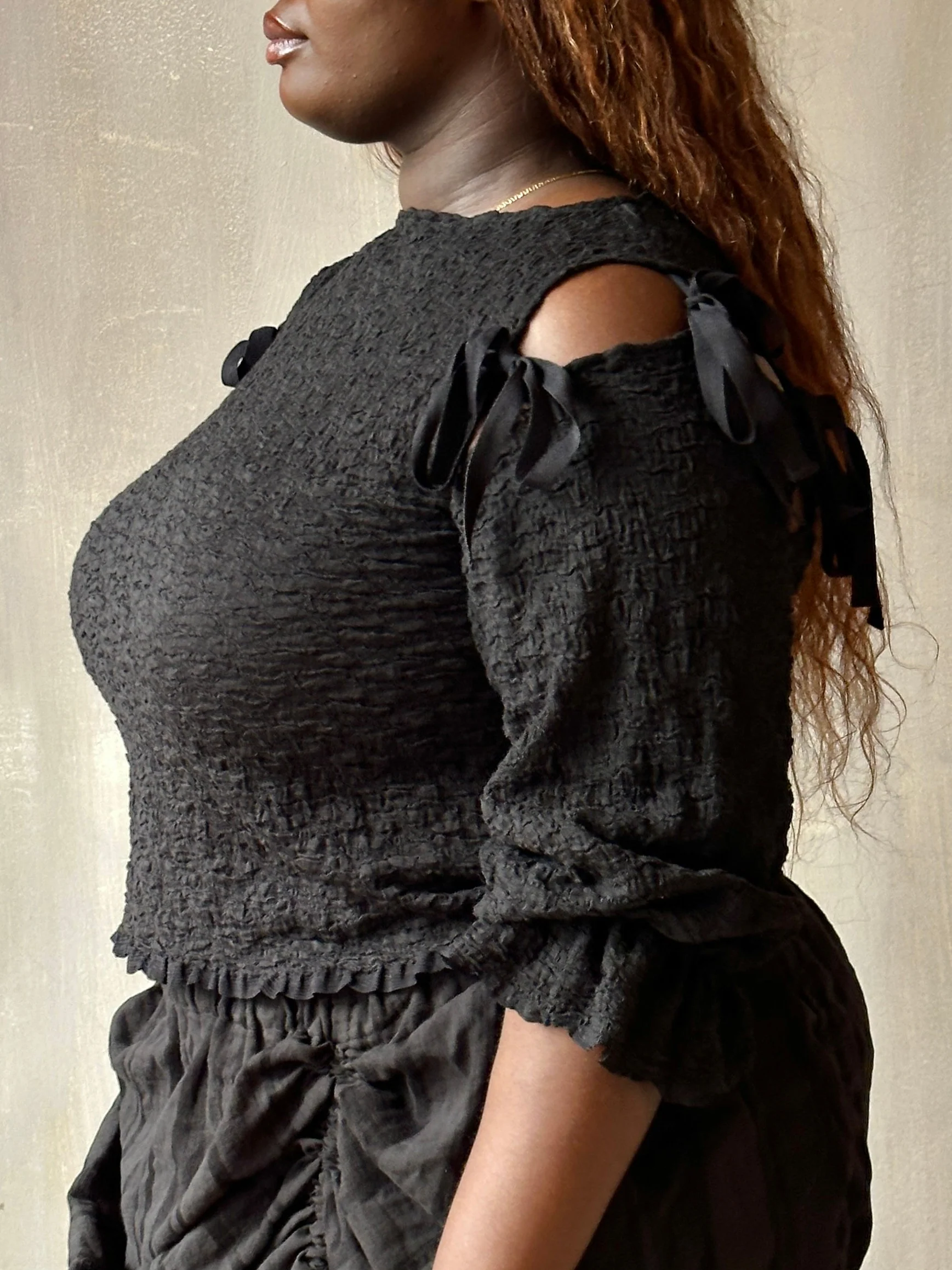Spring'26: Detached Half Sleeve Top in Textured Black Cotton (Pre-Order) - Image 8