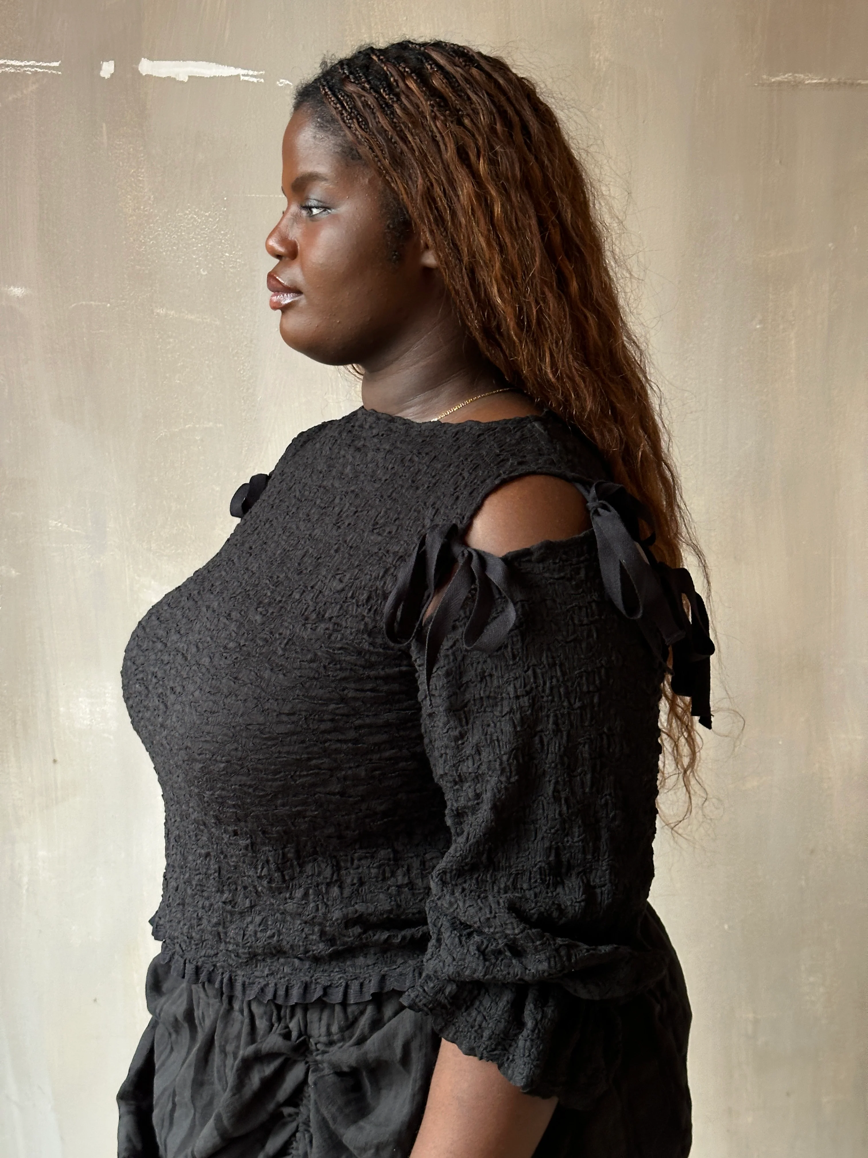 Spring'26: Detached Half Sleeve Top in Textured Black Cotton (Pre-Order) - Image 9